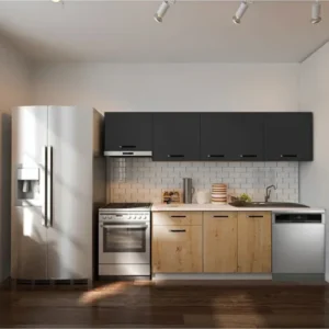 Debre Hazır Mutfak Dolabı 260 cm-Beyaz Laminat Tezgah Dahil-Bulaşık Makinesi Yeri Mevcut-Mat - Meşe-Antrasit