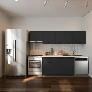 Debre Hazır Mutfak Dolabı 260 cm-Beyaz Laminat Tezgah Dahil-Bulaşık Makinesi Yeri Mevcut-Mat - Antrasit