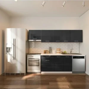 Loşna Hazır Mutfak Dolabı 260 cm-Beyaz Laminat Tezgah Dahil-Bulaşık Makinesi Yeri Mevcut-Parlak - Antrasit