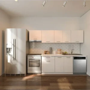 Loşna Hazır Mutfak Dolabı 260 cm-Beyaz Laminat Tezgah Dahil-Bulaşık Makinesi Yeri Mevcut-Parlak - Beyaz