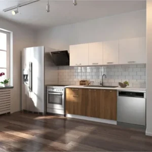 Patos Hazır Mutfak Dolabı 200 Cm -Beyaz Laminat Tezgah Dahil-Bulaşık Makinesi Yeri Mevcut - Ceviz-Beyaz