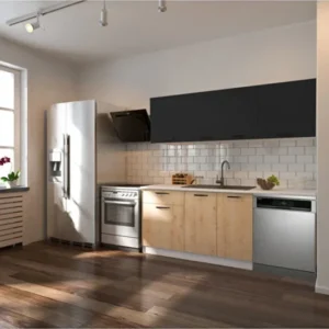 Patos Hazır Mutfak Dolabı 200 Cm -Beyaz Laminat Tezgah Dahil-Bulaşık Makinesi Yeri Mevcut - Meşe-Antrasit