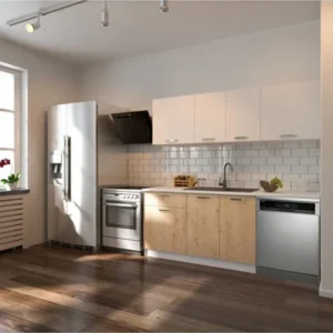 Patos Hazır Mutfak Dolabı 200 Cm -Beyaz Laminat Tezgah Dahil-Bulaşık Makinesi Yeri Mevcut - Meşe-Beyaz