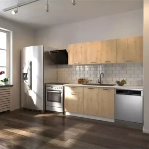 Patos Hazır Mutfak Dolabı 200 Cm -Beyaz Laminat Tezgah Dahil-Bulaşık Makinesi Yeri Mevcut - Meşe