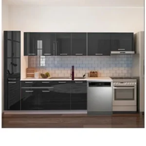 Tiran Hazır Mutfak Dolabı Kiler Dahil -320cm-Beyaz Laminat Tezgah Dahil-Bulaşık Makinesi Yeri Mevcut - Antrasit