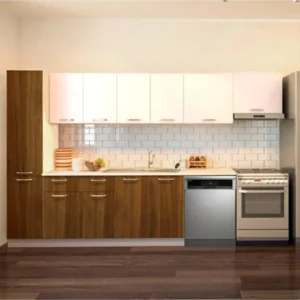 Avlonya Hazır Mutfak Dolabı Kiler Dahil 320cm-Beyaz Laminat Tezgah Dahil-Bulaşık Makinesi Yeri Mevcut - Ceviz-Beyaz