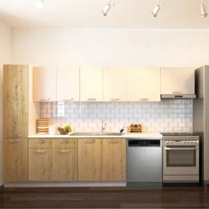 Avlonya Hazır Mutfak Dolabı Kiler Dahil 320cm-Beyaz Laminat Tezgah Dahil-Bulaşık Makinesi Yeri Mevcut - Meşe-Beyaz