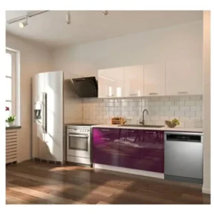 Fier Hazır Mutfak Dolabı 200 cm– Parlak-Beyaz Laminat Tezgah Dahil-Bulaşık Makinesi Yeri Mevcut - Mürdüm-Beyaz