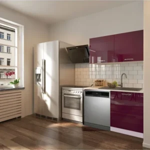 Manza Hazır Mutfak Dolabı 120cm - Parlak-Beyaz Laminat Tezgah Dahil-Bulaşık Makinesi Yeri Mevcut - Mürdüm