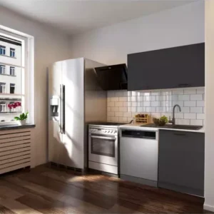 Manza Hazır Mutfak Dolabı 120cm - Parlak-Beyaz Laminat Tezgah Dahil-Bulaşık Makinesi Yeri Mevcut - Antrasit