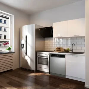 Manza Hazır Mutfak Dolabı 120cm - Parlak-Beyaz Laminat Tezgah Dahil-Bulaşık Makinesi Yeri Mevcut - Beyaz