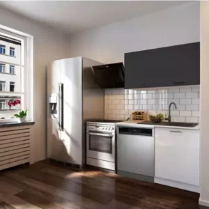 Manza Hazır Mutfak Dolabı 120cm - Parlak-Beyaz Laminat Tezgah Dahil-Bulaşık Makinesi Yeri Mevcut - Beyaz-Antrasit