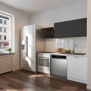 Vora Hazır Mutfak Dolabı 120 cm-Beyaz Laminat Tezgah Dahil-Bulaşık Makinesi Yeri Mevcut-Mat-Beyaz-Antrasit