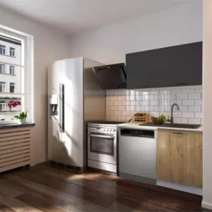 Vora Hazır Mutfak Dolabı 120 cm-Beyaz Laminat Tezgah Dahil-Bulaşık Makinesi Yeri Mevcut-Mat-AtlantikÇam-Antrasit