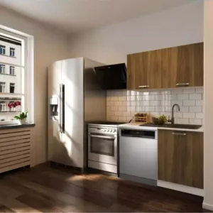 Vora Hazır Mutfak Dolabı 120 cm-Beyaz Laminat Tezgah Dahil-Bulaşık Makinesi Yeri Mevcut-Mat-Ceviz