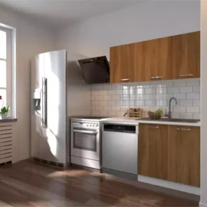 Klos Hazır Mutfak Dolabı 140 Cm -Beyaz Laminat Tezgah Dahil-Bulaşık Makinesi Yeri Mevcut-Mat-Ceviz