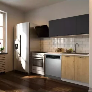 Klos Hazır Mutfak Dolabı 140 Cm -Beyaz Laminat Tezgah Dahil-Bulaşık Makinesi Yeri Mevcut-Mat-AtlantikÇam-Antrasit