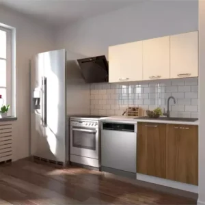 Klos Hazır Mutfak Dolabı 140 Cm -Beyaz Laminat Tezgah Dahil-Bulaşık Makinesi Yeri Mevcut-Mat-Ceviz-Beyaz