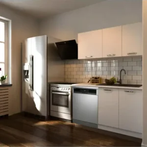 Klos Hazır Mutfak Dolabı 140 Cm -Beyaz Laminat Tezgah Dahil-Bulaşık Makinesi Yeri Mevcut-Mat-Beyaz