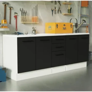 Vant Mutfak 4 Kapaklı-3 Çekmeceli Alt Modül -200 cm - Çok Amaçlı Dolap -Beyaz-Antrasit-Tezgah Dahil