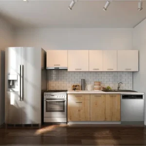 Debre Hazır Mutfak Dolabı 260 cm-Beyaz Laminat Tezgah Dahil-Bulaşık Makinesi Yeri Mevcut-Mat - Meşe-Beyaz