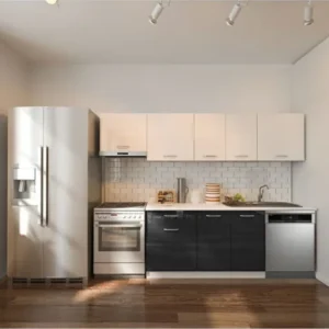 Loşna Hazır Mutfak Dolabı 260 cm-Beyaz Laminat Tezgah Dahil-Bulaşık Makinesi Yeri Mevcut-Parlak - Antrasit-Beyaz