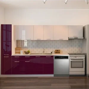 Tiran Hazır Mutfak Dolabı Kiler Dahil -320cm-Beyaz Laminat Tezgah Dahil-Bulaşık Makinesi Yeri Mevcut - Mürdüm-Beyaz