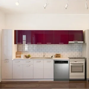 Tiran Hazır Mutfak Dolabı Kiler Dahil -320cm-Beyaz Laminat Tezgah Dahil-Bulaşık Makinesi Yeri Mevcut - Beyaz-Mürdüm