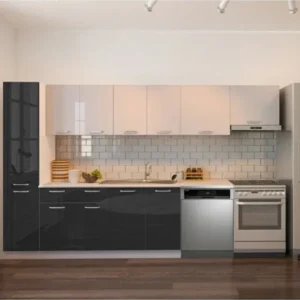 Tiran Hazır Mutfak Dolabı Kiler Dahil -320cm-Beyaz Laminat Tezgah Dahil-Bulaşık Makinesi Yeri Mevcut - Antrasit-Beyaz