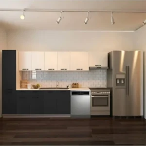 Avlonya Hazır Mutfak Dolabı Kiler Dahil 320cm-Beyaz Laminat Tezgah Dahil-BulaşıkMakinesi Yeri Mevcut - Antrasit-Beyaz