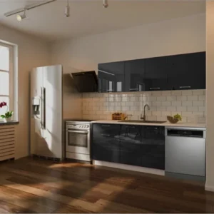 Fier Hazır Mutfak Dolabı 200 cm– Parlak-Beyaz Laminat Tezgah Dahil-Bulaşık Makinesi Yeri Mevcut - Antrasit