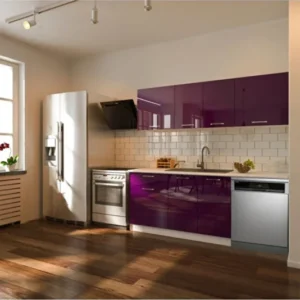 Fier Hazır Mutfak Dolabı 200 cm– Parlak-Beyaz Laminat Tezgah Dahil-Bulaşık Makinesi Yeri Mevcut - Mürdüm