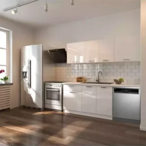 Fier Hazır Mutfak Dolabı 200 cm– Parlak-Beyaz Laminat Tezgah Dahil-Bulaşık Makinesi Yeri Mevcut - Beyaz