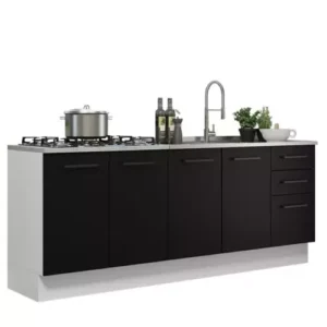 Sofia Mutfak 4 Kapaklı-3 Çekmeceli Alt Modül -200 cm - Çok Amaçlı Dolap-Beyaz Laminat Tezgah Dahil