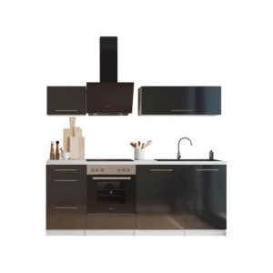 Antrasit - Almora Hazır Mutfak Dolabı 220CM - Parlak-Beyaz Laminat Tezgah Dahil