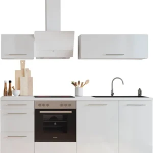 Beyaz - Almora Hazır Mutfak Dolabı 220CM - Parlak-Beyaz Laminat Tezgah Dahil