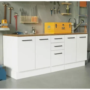 Vant Mutfak 4 Kapaklı-3 Çekmeceli Alt Modül -200 cm - Çok Amaçlı Dolap -Beyaz-AtlantikÇam-Tezgah Dahil