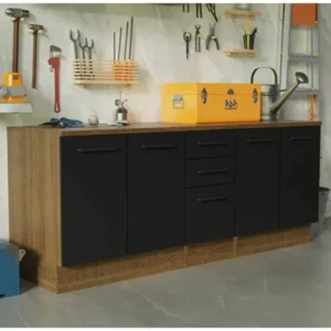 Vant Mutfak 4 Kapaklı-3 Çekmeceli Alt Modül -200 cm - Çok Amaçlı Dolap -AtlantikÇam-Antrasit-Tezgah Dahil