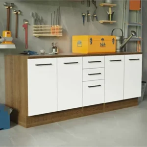 Vant Mutfak 4 Kapaklı-3 Çekmeceli Alt Modül -200 cm - Çok Amaçlı Dolap -AtlantikÇam-Beyaz-Tezgah Dahil