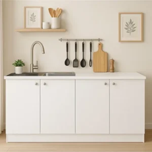 Yarkın Hazır Mutfak Dolabı -Alt Modül-Çok Amaçlı Dolap -160 cm Beyaz Ve Laminat Beyaz Tezgah Dahil