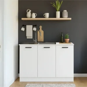 Tarkan Hazır Mutfak Dolabı -Alt Modül-Çok Amaçlı Dolap -120 cm Beyaz Ve Laminat Beyaz Tezgah Dahil