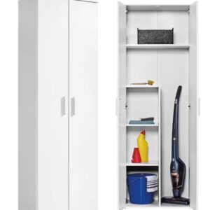 Aymo Paspas,Süpürge - Temizlik Malzeme Dolabı - Çok Amaçlı Dolap - Banyo Dolabı - 60 CM -  Beyaz