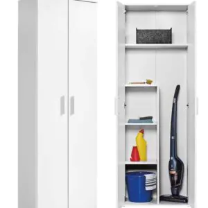 Aymo Paspas,Süpürge - Temizlik Malzeme Dolabı - Çok Amaçlı Dolap - Banyo Dolabı - 60 CM -  Beyaz