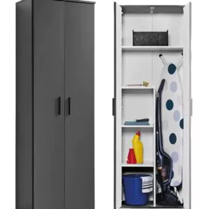 Aymo Paspas,Süpürge - Temizlik Malzeme Dolabı - Çok Amaçlı Dolap - Banyo Dolabı - 60 CM -  Antrasit