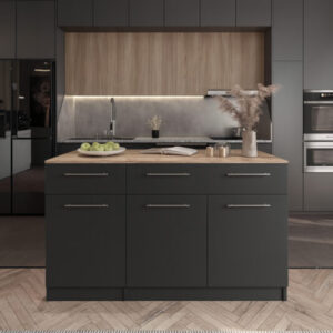 Afro Mutfak Adası - Alt Modül - 2 Çekmeceli 3 Kapaklı - 150 cm Antrasit - Tezgah Dahil - Antrasit-AtlantikÇam