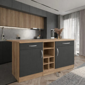 ANDA 2 ÇEKMECELİ 2 KAPAKLI MUTFAK ADASI- ÇOK AMAÇLI DOLAP-HAZIR MUTFAK DOLABI-ERZAK-KİLER  DOLABI - Antrasit-AtlantikÇam