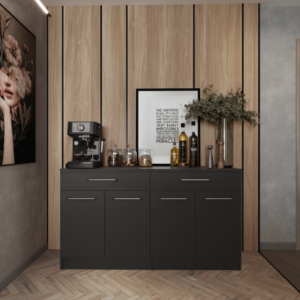 Matcha 4 Kapaklı - 2 Çekmeceli Mutfak Alt Modül - 140 cm - Çok Amaçlı Dolap - Tezgah Dahil - Antrasit