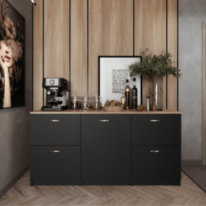 Badem Mutfak 1 Kapaklı - 4 Çekmeceli Alt Modül - 150 cm - Çok Amaçlı Dolap - Tezgah Dahil - Antrasit