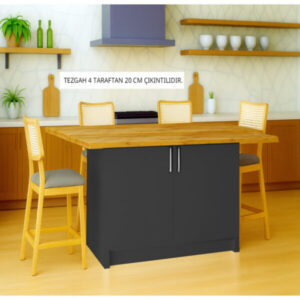 Savan Mutfak Adası - Alt Modül - 2 Kapaklı - 160 cm - Tezgah Dahil - Antrasit