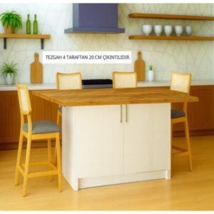 Savan Mutfak Adası - Alt Modül - 2 Kapaklı - 160 cm - Tezgah Dahil - Beyaz